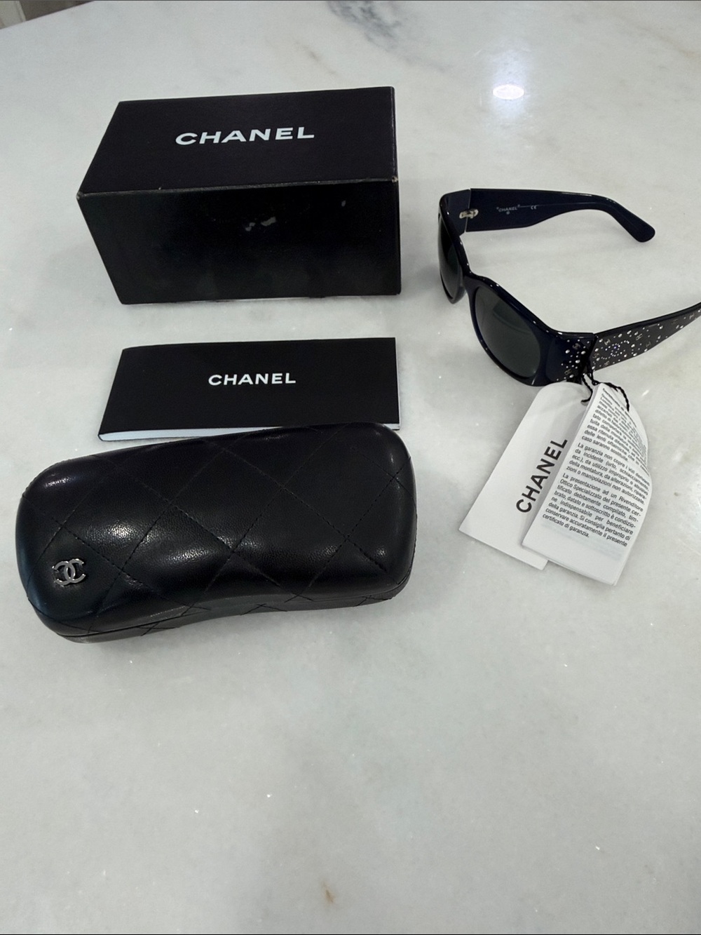 CHANEL Black Women's Sunglasses with Studded Temple Detail brand new with box